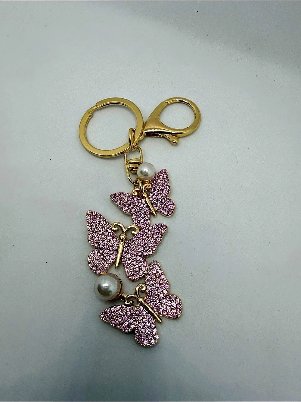 Pink & Gold Butterfly Keychain Charm